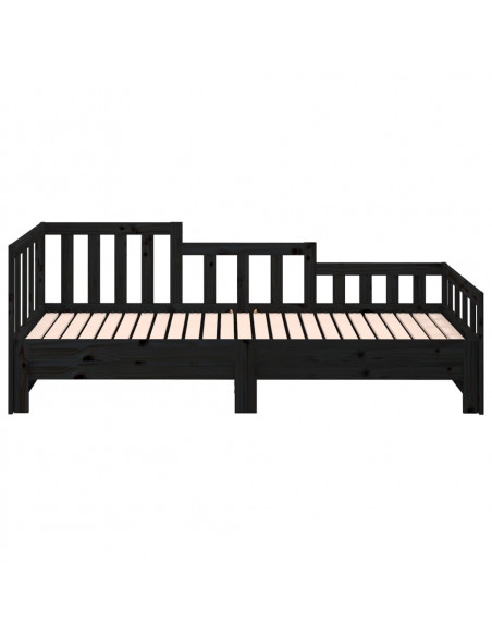 Dormeuse Estraibile Nera 2x(90x190) cm Legno Massello di Pino