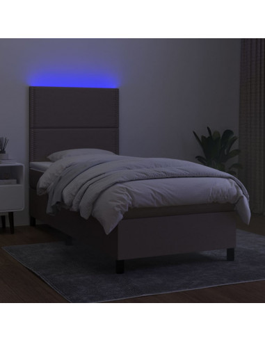 Letto a Molle con Materasso e LED Tortora 100x200cm in Tessuto
