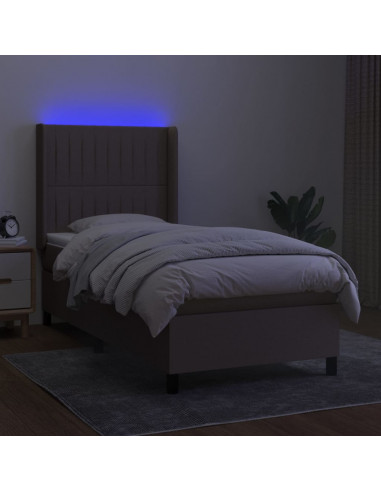 Letto a Molle con Materasso e LED Tortora 100x200cm in Tessuto