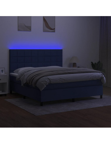 Letto a Molle con Materasso e LED Blu 180x200 cm in Tessuto