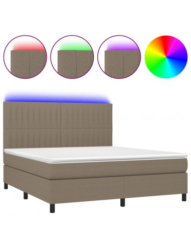 Letto a Molle con Materasso e LED Tortora 180x200 cm in Tessuto