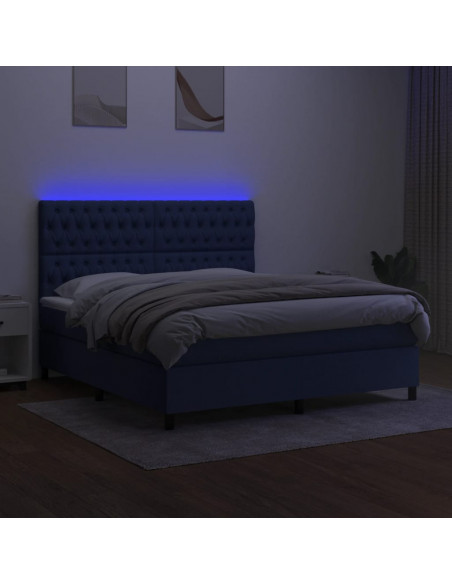 Letto a Molle con Materasso e LED Blu 180x200 cm in Tessuto