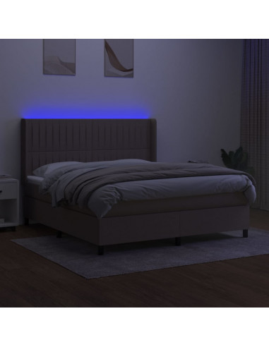 Letto a Molle con Materasso e LED Tortora 180x200 cm in Tessuto