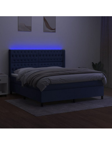 Letto a Molle con Materasso e LED Blu 180x200 cm in Tessuto