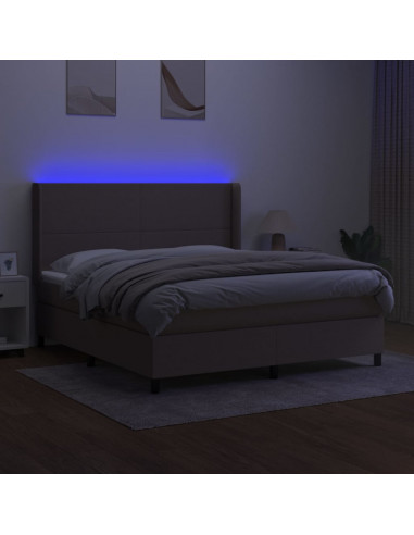 Letto a Molle con Materasso e LED Tortora 180x200 cm in Tessuto
