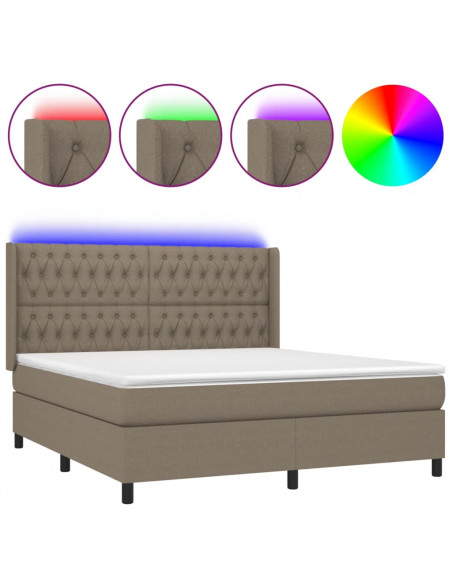 Letto a Molle con Materasso e LED Tortora 180x200 cm in Tessuto
