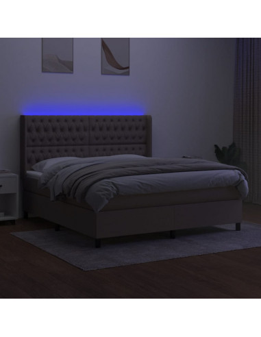 Letto a Molle con Materasso e LED Tortora 180x200 cm in Tessuto
