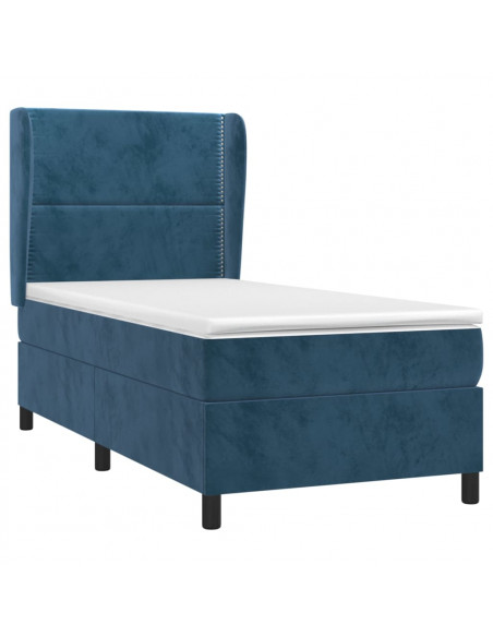 Giroletto a Molle con Materasso Blu Scuro 90x200 cm in Velluto