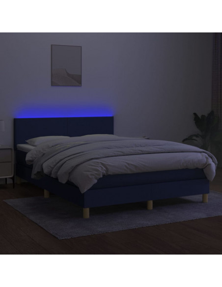 Letto a Molle con Materasso e LED Blu 140x190 cm in Tessuto