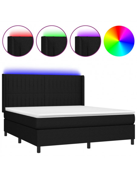 Letto a Molle con Materasso e LED Nero 160x200 cm in Tessuto