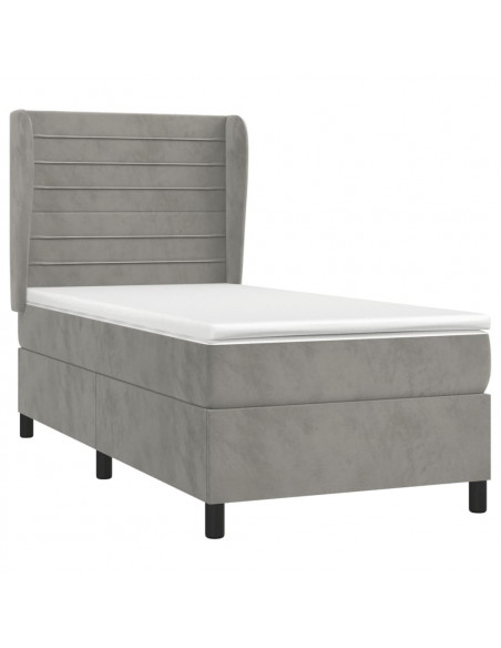 Giroletto a Molle con Materasso Grigio Chiaro 90x200 cm Velluto