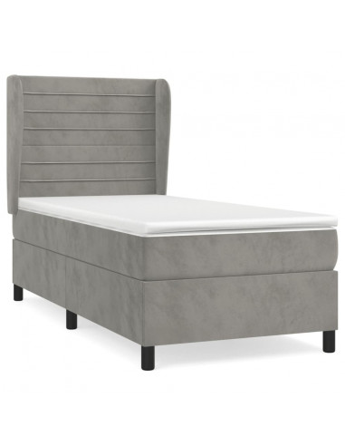 Giroletto a Molle con Materasso Grigio Chiaro 90x190 cm Velluto