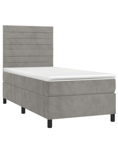 Letto a Molle Materasso e LED Grigio Chiaro 90x200 cm Velluto