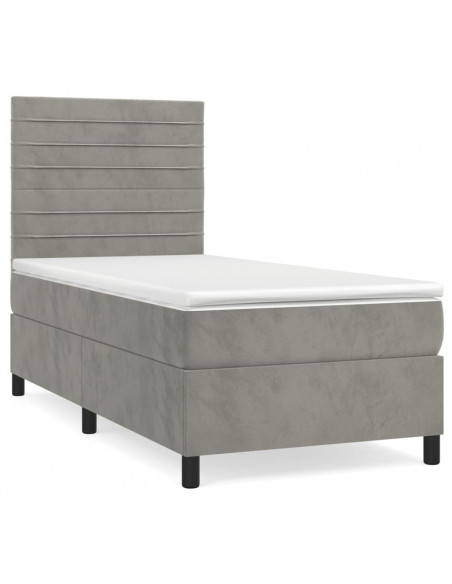 Giroletto a Molle con Materasso Grigio Chiaro 90x200 cm Velluto