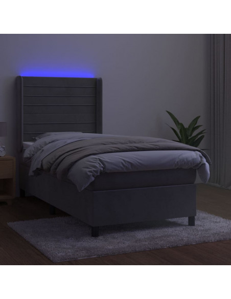 Letto a Molle Materasso e LED Grigio Chiaro 90x200 cm Velluto