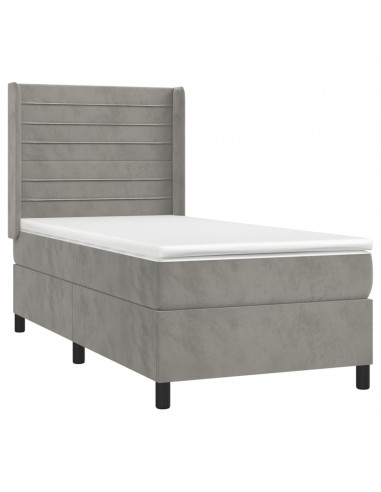 Letto a Molle Materasso e LED Grigio Chiaro 90x200 cm Velluto