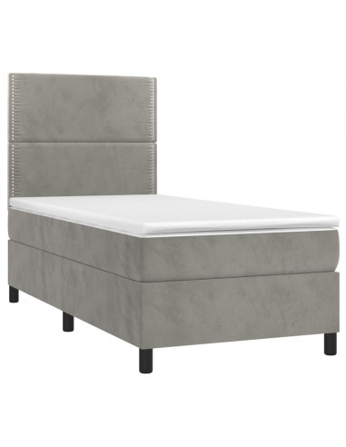 Letto a Molle Materasso e LED Grigio Chiaro 90x190 cm Velluto