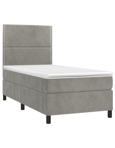 Letto a Molle Materasso e LED Grigio Chiaro 90x200 cm Velluto