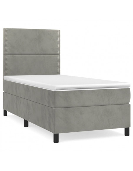 Giroletto a Molle con Materasso Grigio Chiaro 90x190 cm Velluto