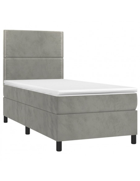 Giroletto a Molle con Materasso Grigio Chiaro 90x190 cm Velluto
