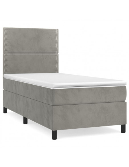 Giroletto a Molle con Materasso Grigio Chiaro 90x200 cm Velluto