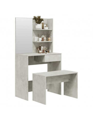 Set Tavolo da Toeletta Grigio Cemento 74,5x40x141 cm