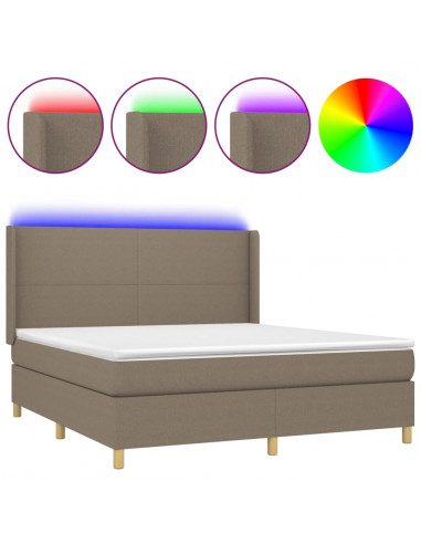 Letto a Molle con Materasso e LED Tortora 160x200 cm in Tessuto