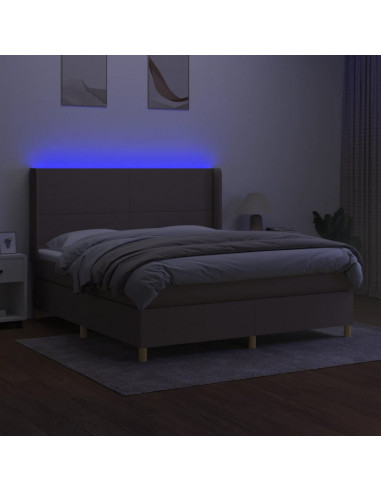 Letto a Molle con Materasso e LED Tortora 160x200 cm in Tessuto
