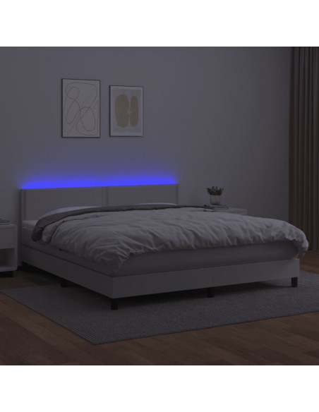 Giroletto Molle con Materasso e LED Bianco 180x200cm Similpelle