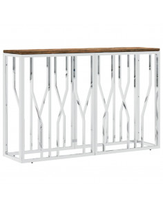 Tavolino Consolle in Acciaio Inox e Legno Massello di Recupero 2