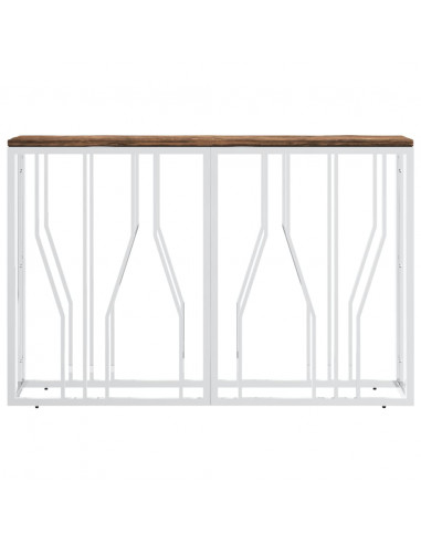 Tavolino Consolle in Acciaio Inox e Legno Massello di Recupero