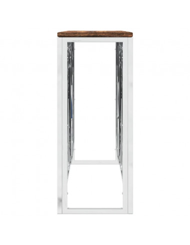 Tavolino Consolle in Acciaio Inox e Legno Massello di Recupero