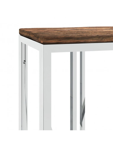 Tavolino Consolle in Acciaio Inox e Legno Massello di Recupero