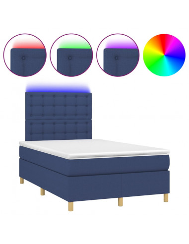 Letto a Molle con Materasso e LED Blu 120x200cm in Tessuto
