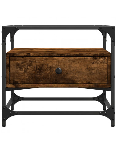 Tavolino con Piano in Vetro Rovere Fumo 50x50x45 cm Acciaio
