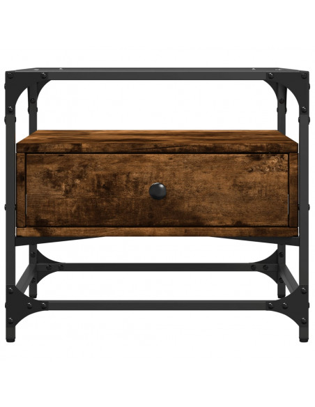 Tavolino con Piano in Vetro Rovere Fumo 50x50x45 cm Acciaio