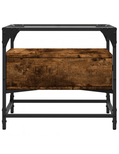 Tavolino con Piano in Vetro Rovere Fumo 50x50x45 cm Acciaio
