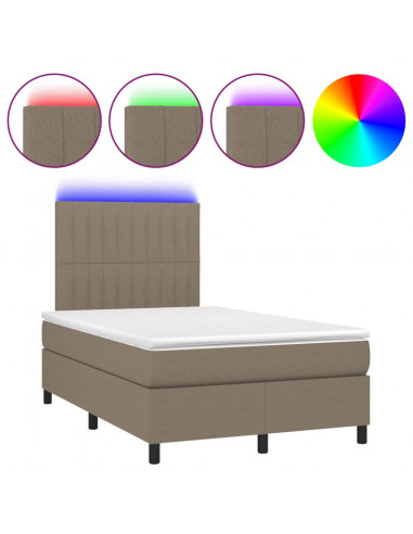 Letto a Molle con Materasso e LED Tortora 120x200cm in Tessuto