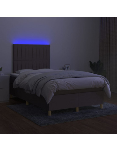 Letto a Molle con Materasso e LED Tortora 120x200cm in Tessuto