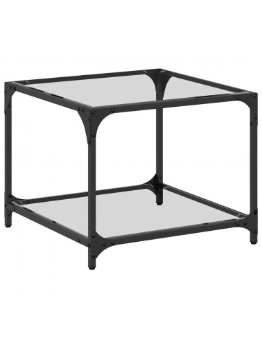Tavolini con Piano in Vetro Trasparente 2 pz 50x50x40cm Acciaio