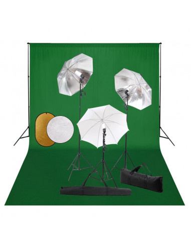 Kit Studio Fotografico con Luci Ombrelli Fondale e Riflettore