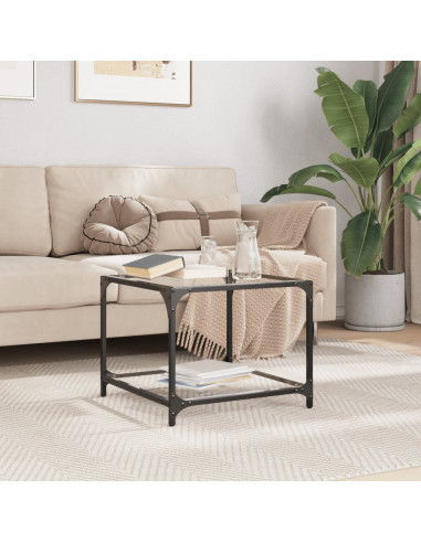 Tavolini con Piano in Vetro Trasparente 2 pz 50x50x40cm Acciaio