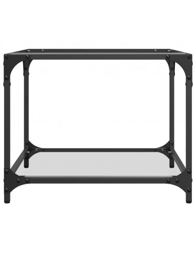 Tavolini con Piano in Vetro Trasparente 2 pz 50x50x40cm Acciaio