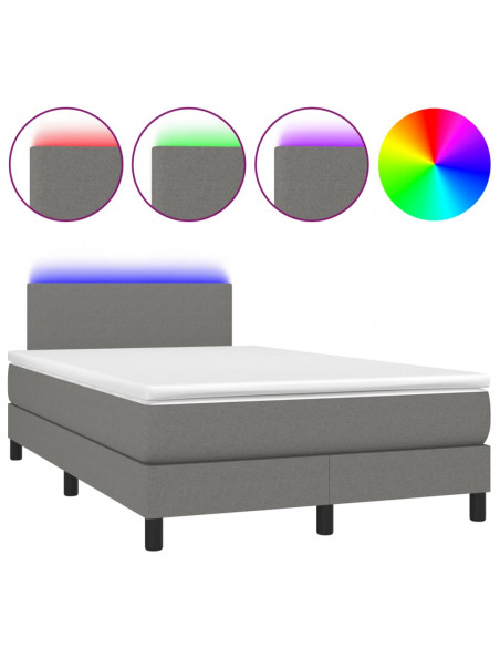 Letto a Molle Materasso e LED Grigio Scuro 120x190cm in Tessuto
