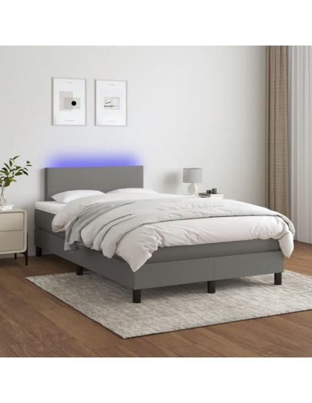 Letto a Molle Materasso e LED Grigio Scuro 120x190cm in Tessuto