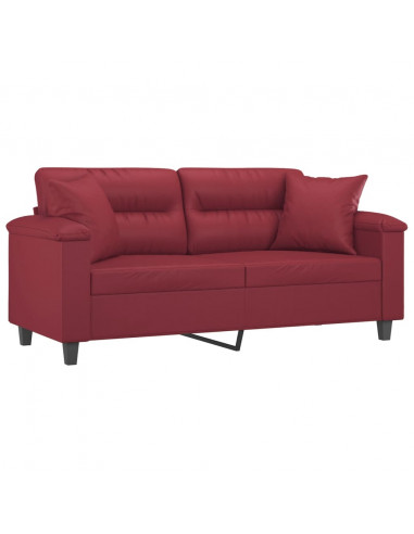 Divano a 2 Posti con Cuscini Rosso Vino 140 cm in Similpelle