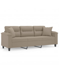 Divano a 3 Posti con Cuscini tortora 180 cm Tessuto Microfibra