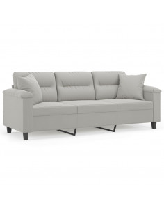 Divano a 3 Posti con Cuscini Grigio Chiaro 180 cm Microfibra