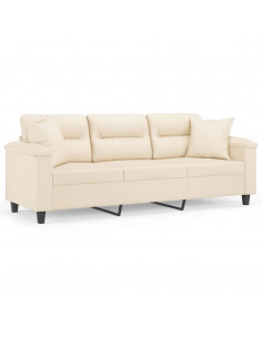 Divano a 3 Posti con Cuscini Beige 180 cm Tessuto Microfibra