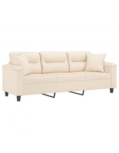 Divano a 3 Posti con Cuscini Beige 180 cm Tessuto Microfibra